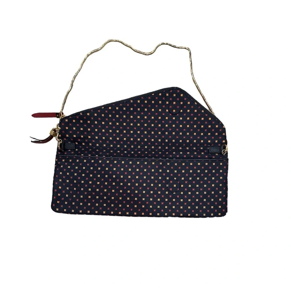HENRI BENDEL Pochette BLUE FLORAL ENVELOPE STYLE CLUTCH GOLDTONE BAG RARE
